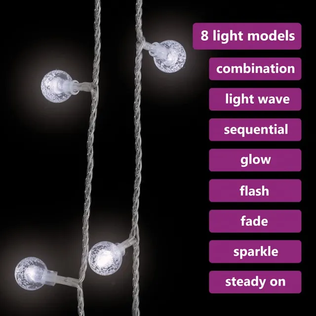 Guirlande lumineuse Globe 20 m 200 LED Blanc froid 8 fonctions
