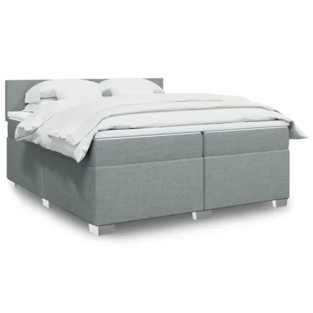 Sommier à lattes de lit avec matelas Gris clair 200x200cm Tissu