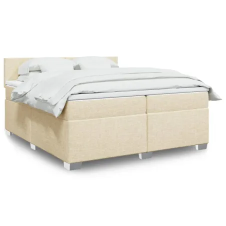 Sommier à lattes de lit avec matelas Crème 200x200 cm Tissu