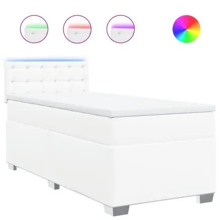 Sommier à lattes de lit avec matelas Blanc 90x190 cm Similicuir 2