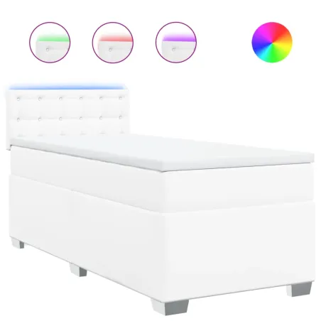 Sommier à lattes de lit avec matelas Blanc 90x200 cm Similicuir