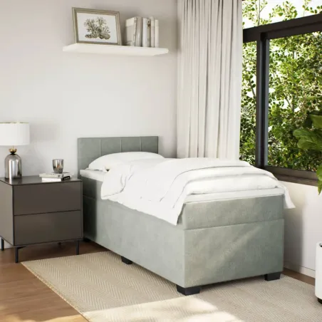 Sommier à lattes de lit et matelas Gris clair 90x200 cm Velours