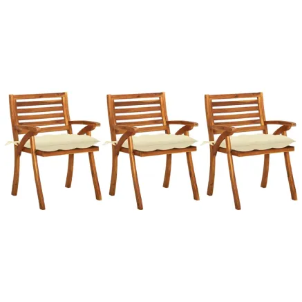 Chaises à manger de jardin avec coussins lot de 3 Acacia massif