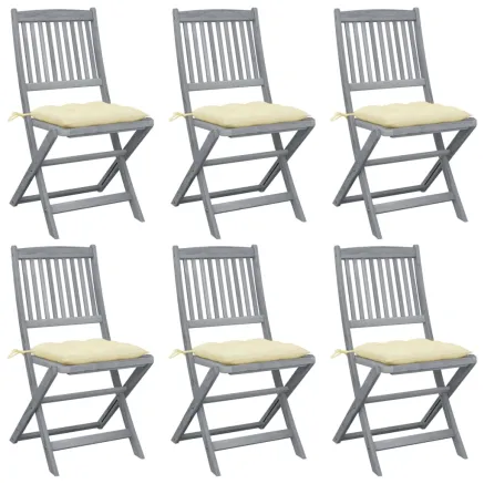 Chaises pliables d'extérieur lot de 6 et coussins Bois d'acacia