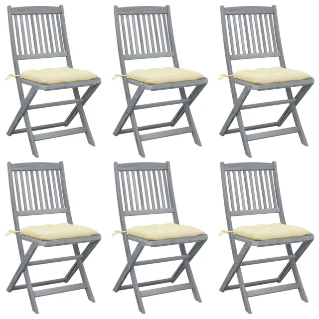 Chaises pliables d'extérieur lot de 6 et coussins Bois d'acacia