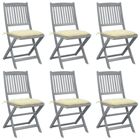 Chaises pliables d'extérieur lot de 6 et coussins Bois d'acacia