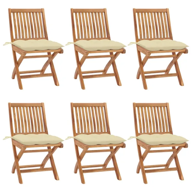 Chaises pliables de jardin avec coussins lot de 6 Bois de teck