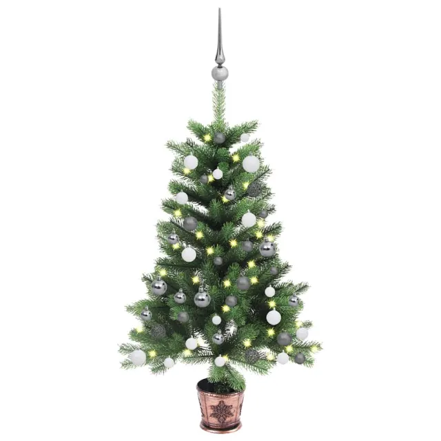 Arbre de Noël artificiel pré-éclairé et boules 90 cm vert