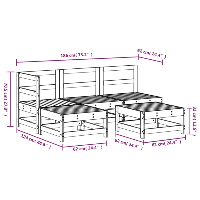 Salon de jardin 5 pcs bois de pin imprégné