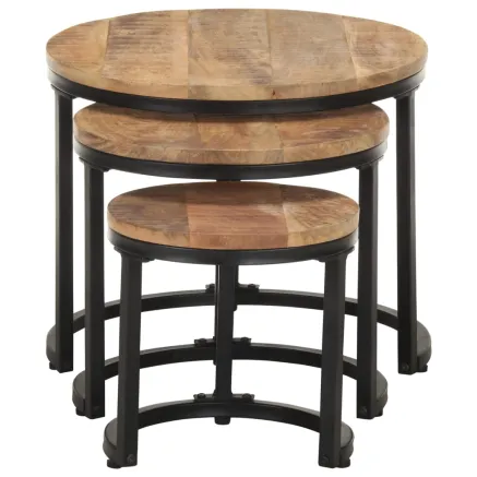 Tables d'appoint 3 pcs Bois de manguier brut 2