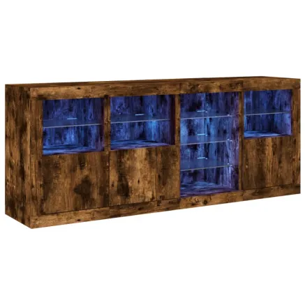 Buffet avec lumières LED chêne fumé 164x37x67 cm 2