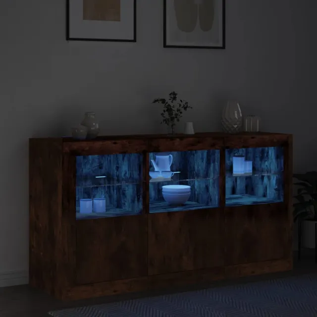 Buffet avec lumières LED chêne fumé 123x37x67 cm