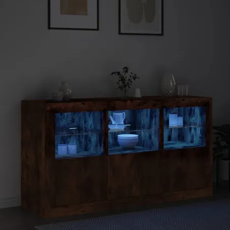 Buffet avec lumières LED chêne fumé 123x37x67 cm