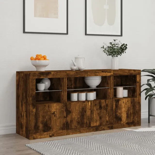 Buffet avec lumières LED chêne fumé 142,5x37x67 cm