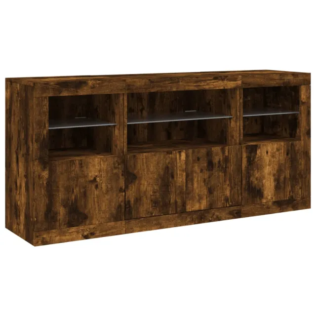 Buffet avec lumières LED chêne fumé 142,5x37x67 cm