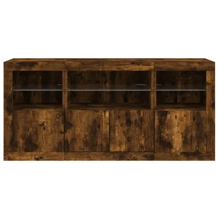 Buffet avec lumières LED chêne fumé 142,5x37x67 cm