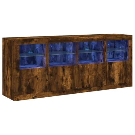 Buffet avec lumières LED chêne fumé 163x37x67 cm 2