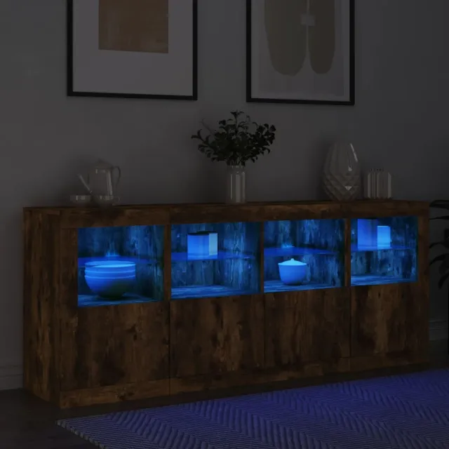 Buffet avec lumières LED chêne fumé 163x37x67 cm