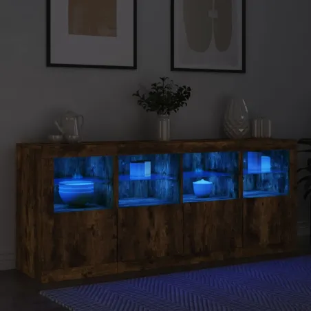 Buffet avec lumières LED chêne fumé 163x37x67 cm