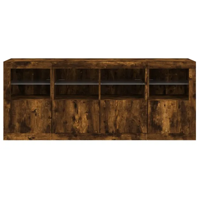 Buffet avec lumières LED chêne fumé 163x37x67 cm