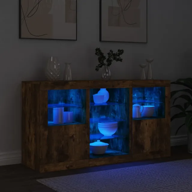 Buffet avec lumières LED chêne fumé 123x37x67 cm