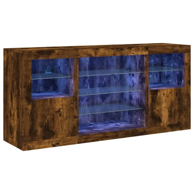 Buffet avec lumières LED chêne fumé 142,5x37x67 cm