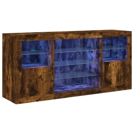 Buffet avec lumières LED chêne fumé 142,5x37x67 cm