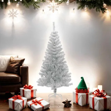 Sapin de Noël artificiel avec support argenté 150 cm PET