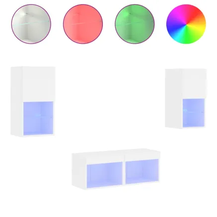 Meuble TV muraux 4 pcs avec lumières LED blanc 2