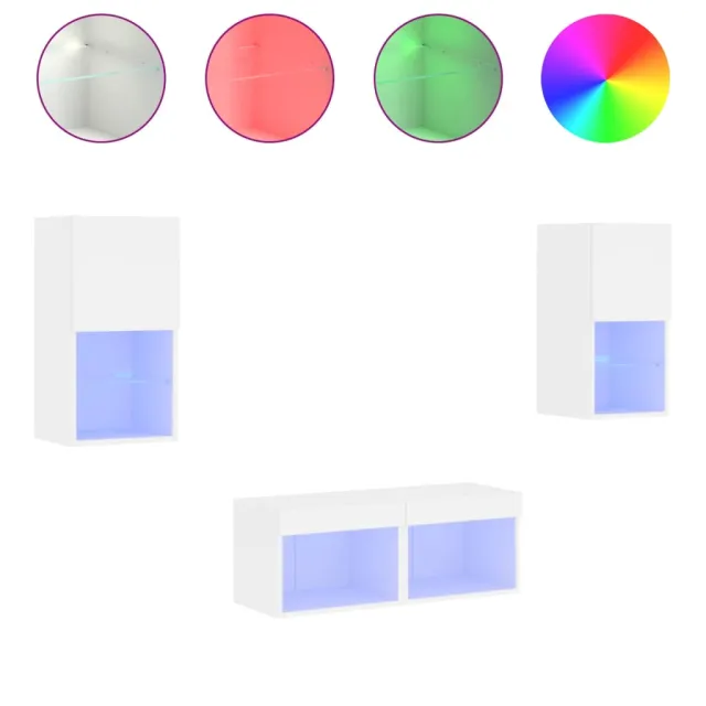 Meuble TV muraux 4 pcs avec lumières LED blanc