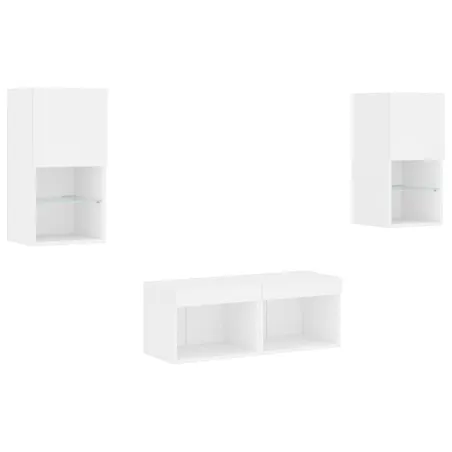 Meuble TV muraux 4 pcs avec lumières LED blanc