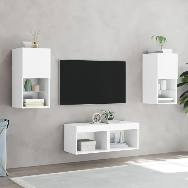 Meuble TV muraux 4 pcs avec lumières LED blanc