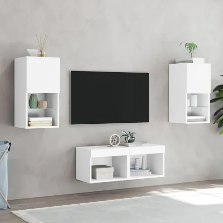 Meuble TV muraux 4 pcs avec lumières LED blanc