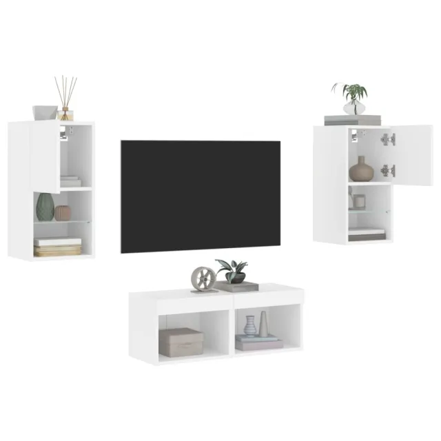 Meuble TV muraux 4 pcs avec lumières LED blanc