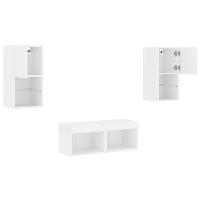 Meuble TV muraux 4 pcs avec lumières LED blanc