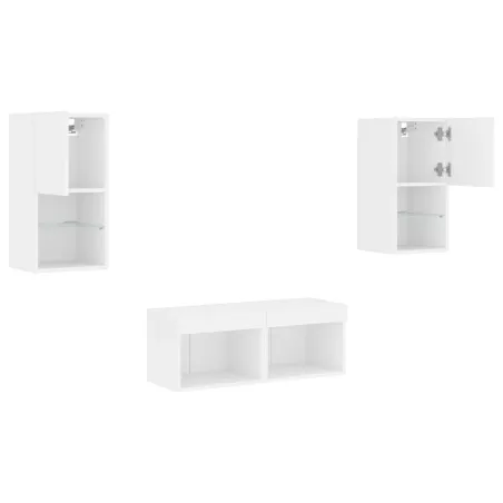 Meuble TV muraux 4 pcs avec lumières LED blanc