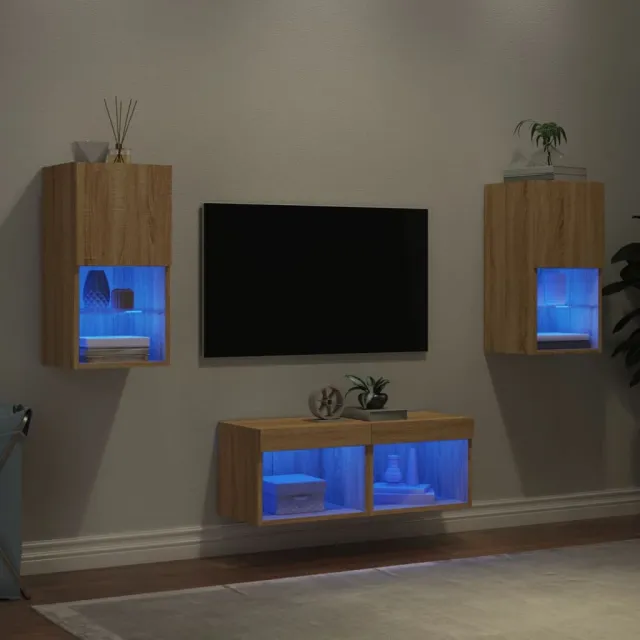 Meuble TV muraux 4 pcs avec lumières LED chêne sonoma