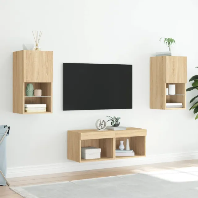 Meuble TV muraux 4 pcs avec lumières LED chêne sonoma