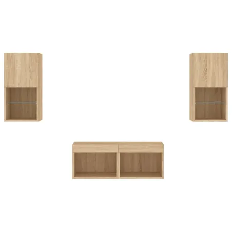 Meuble TV muraux 4 pcs avec lumières LED chêne sonoma