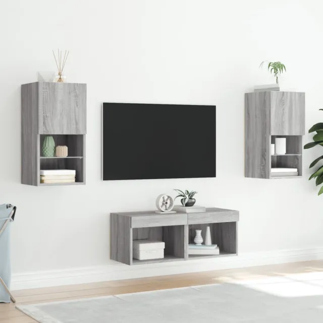 Meuble TV muraux 4 pcs avec lumières LED sonoma gris