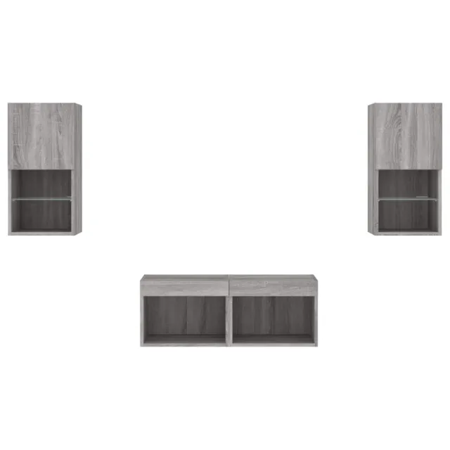 Meuble TV muraux 4 pcs avec lumières LED sonoma gris