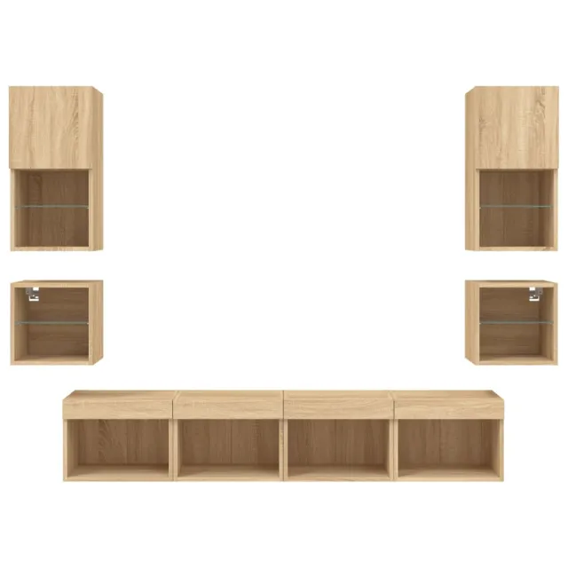 Unités murales TV avec LED 8 pcs chêne sonoma bois d'ingénierie