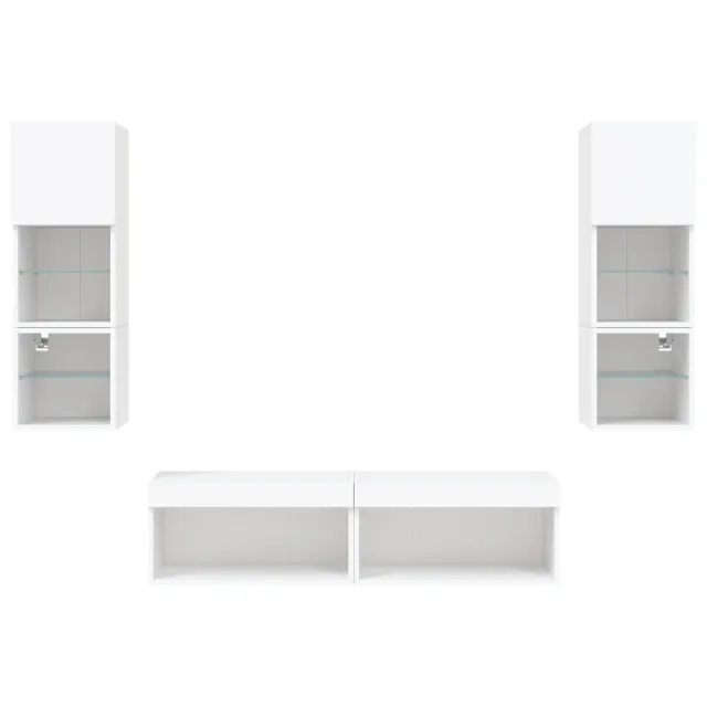 Unités murales TV avec LED 6 pcs blanc bois d'ingénierie