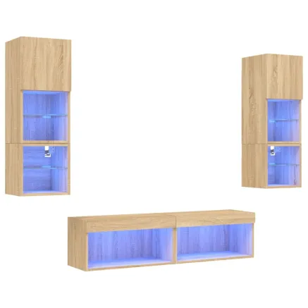 Unités murales TV avec LED 6 pcs chêne sonoma bois d'ingénierie 2