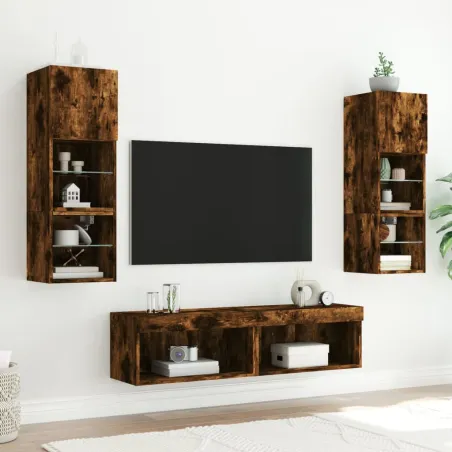 Unités murales TV avec LED 6 pcs chêne fumé bois d'ingénierie