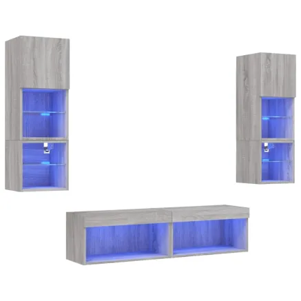 Unités murales TV avec LED 6 pcs gris sonoma bois d'ingénierie 2