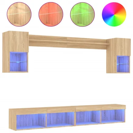 Unités murales TV avec LED 6 pcs chêne sonoma bois d'ingénierie 2