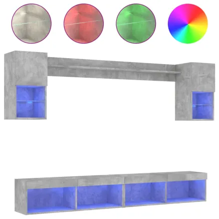 Unités murales TV avec LED 6 pcs gris béton bois d'ingénierie 2