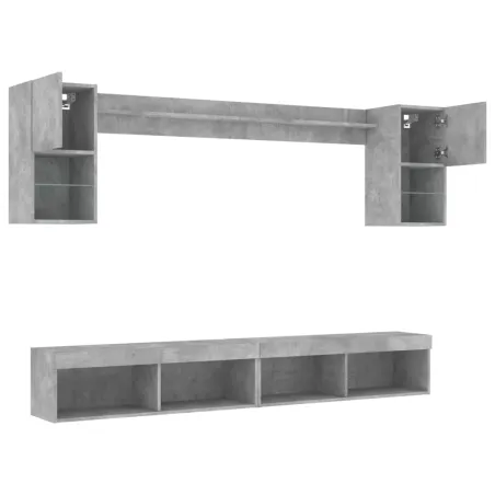 Unités murales TV avec LED 6 pcs gris béton bois d'ingénierie