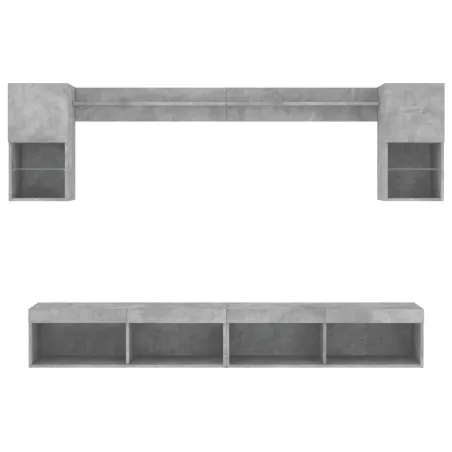 Unités murales TV avec LED 6 pcs gris béton bois d'ingénierie